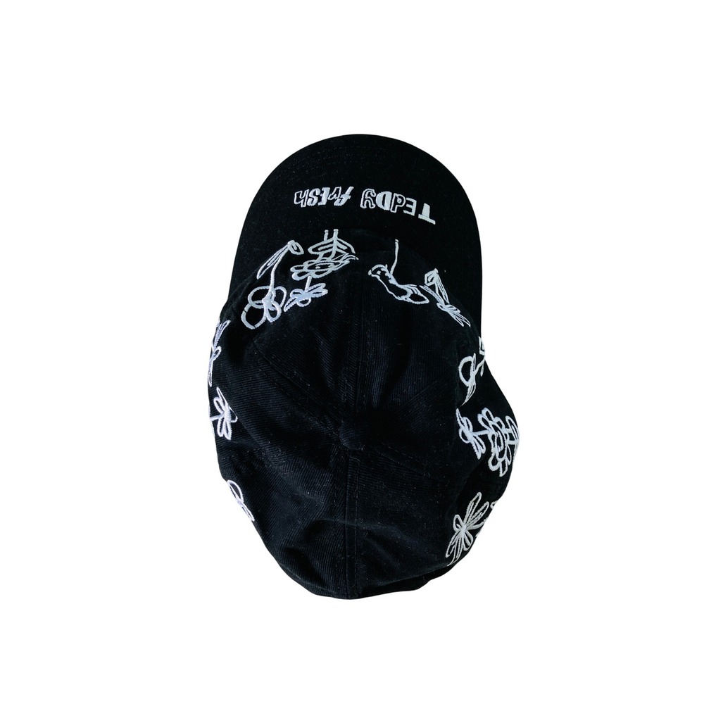 Teddy Fresh Baseball Cap Black White Floral Embroidery Cotton Adjustable - Picture 3 of 9
